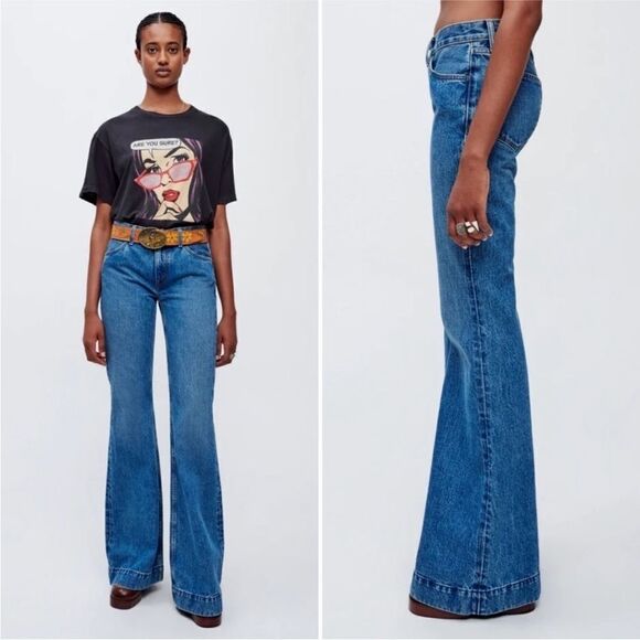 NWT RE/DONE 70s Low Rise Bell Bottom Jeans in Clean Moon Stoned Medium Wash - Picture 1 of 7